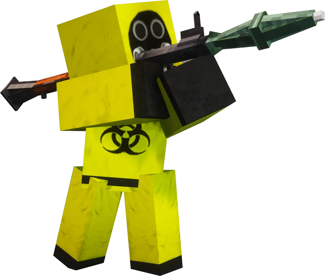 personnage hazmat avec lance roquette