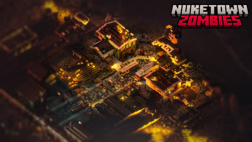miniature en vue aéerienne de minecraft nuketown zombies map