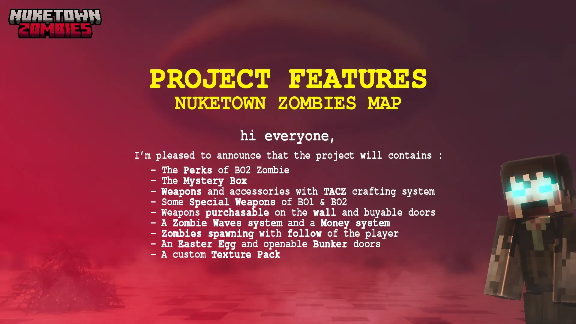 Affiche des fonctionnalités de Nuketown Zombies Minecraft